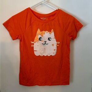 Cat & Jack Vibrant Halloween Ghost Cat Orange Sequin T-Shirt